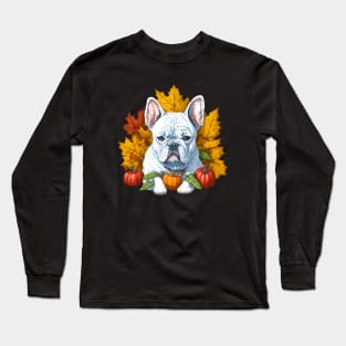 Pumpkin French Bulldog Autumn Leaves Long Sleeve T-Shirt